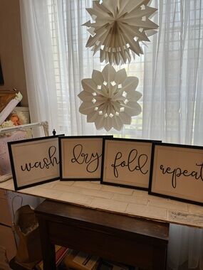 Four Farmhouse Laundry signs - Wash, Dry, Fold & Repeat